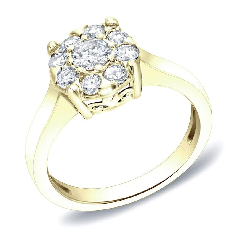 Auriya 14k Gold Round 3/4ctw Round Halo Cluster Diamond Engagement Ring - Yellow - 4