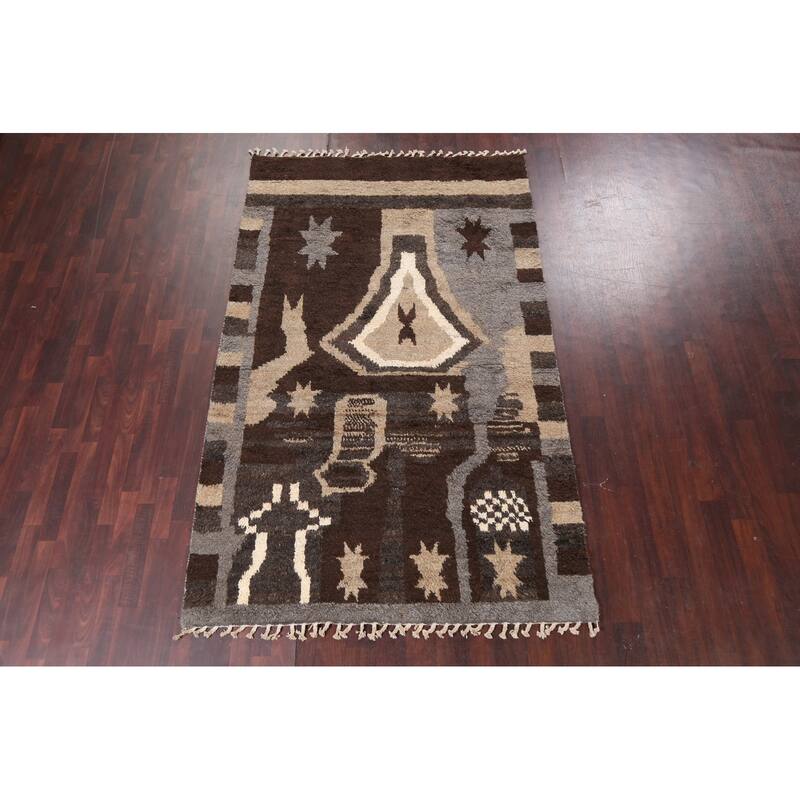 Abstract Moroccan Oriental Wool Area Rug Hand-knotted Bedroom Carpet - 5'9" x 9'6"