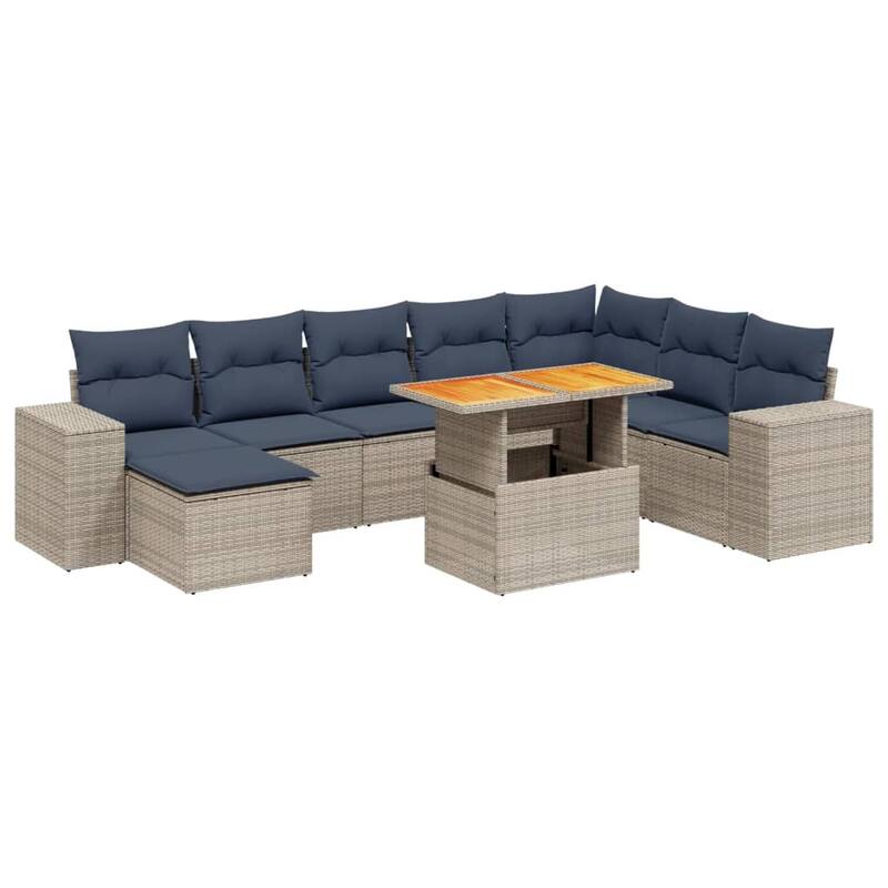 vidaXL Patio Sofa Set with Cushions Outdoor Furniture 9 Piece Poly Rattan - 24.4 x 24.4 x 27.2