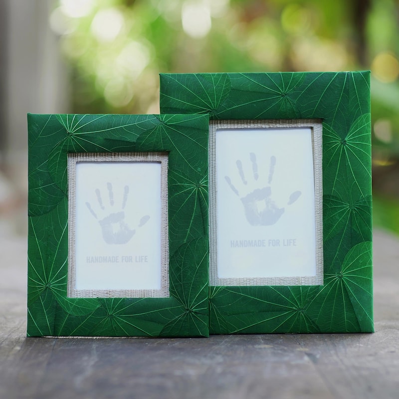 Novica Handmade Autumn Spirit In Green Natural Fiber Photo Frames (Pair)