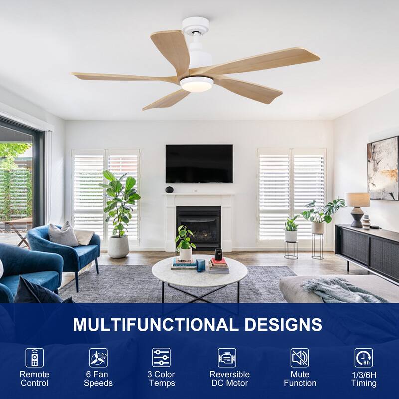 YUHAO SylvanAir Modern 52 in. Flush Mount Outdoor/Indoor Ceiling Fan with 3 Solid Wood Blades and DC Reversible Motor