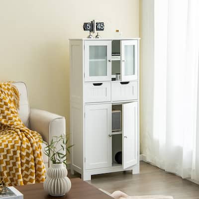 Bathroom Floor Storage Cabinet Kitchen Cupboard with Glass Doors