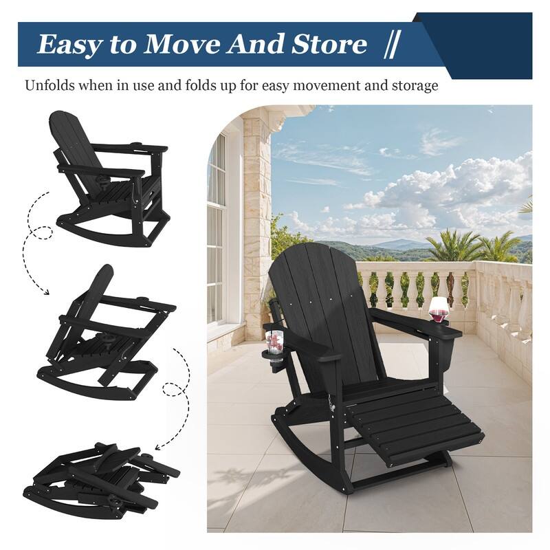 Foldable Outdoor Rocking Chair – Removable Wheels, Ergonomic & Weatherproof