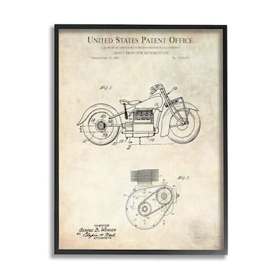 Stupell Vintage Motorcycle Shaft Drive Machinery Blueprint Diagram Framed Wall Art - Beige