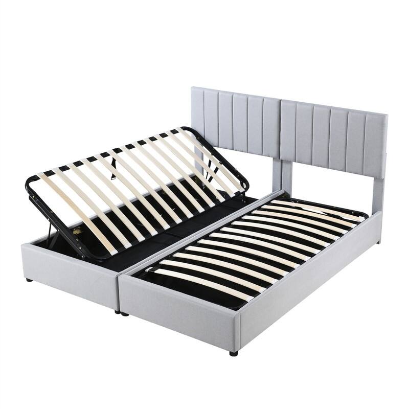 Twin/King Size Upholstered Platform Bed Frame a Hydraulic Storage System, Lift Up Storage Bed with Headboard and Slats Support