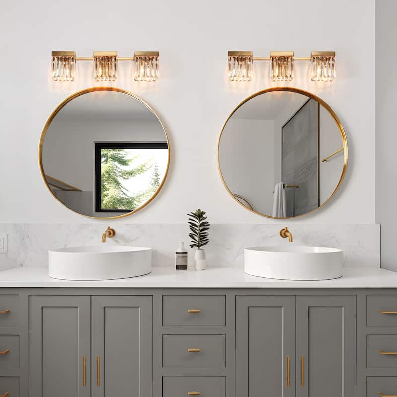 Diore Modern 3-Light Crystal Bathroom Vanity Light Gold Wall Sconces - Electroplated Gold - L22.2"*W5.5"*H6"
