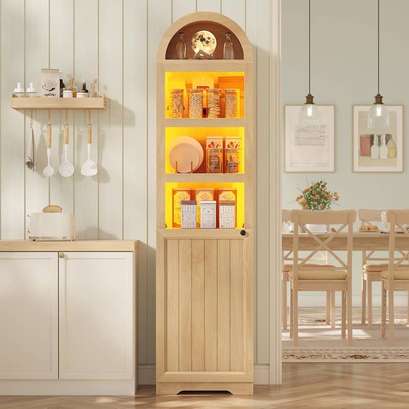 Tall Arched Cabinet Bookcase Storage Bookshelf Door Bathroom Storage Cabinet - 72" - Oak