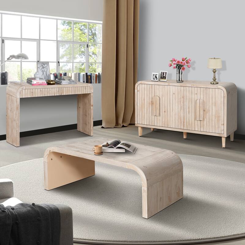 GDFStudio - Ethan Farmhouse Curved Coffee Table with Vintage Craftsmanship and Sleek Design - 47.24" W x 23.62" D x 17.71" H