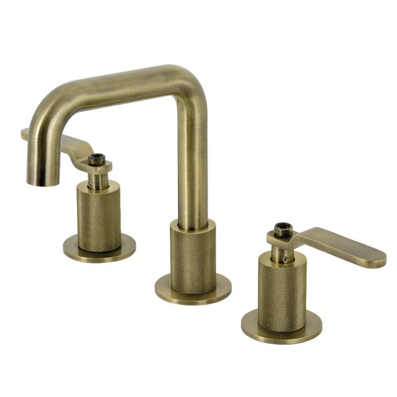 Kingston Brass Whitaker Two-Handle 3-Hole Deck Mount Widespread Bathroom Faucet with Push Pop-Up - Antique Brass