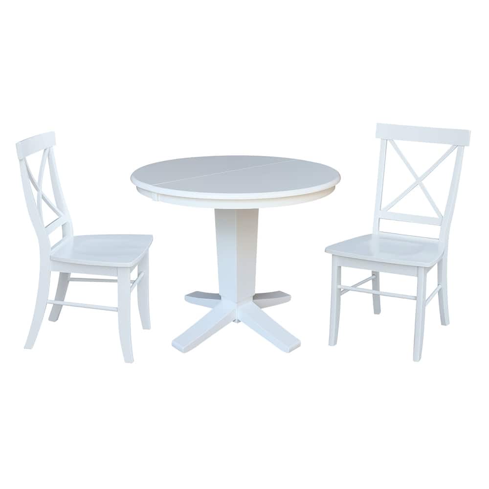 36 in Round Extension Dining Table with 12 in Leaf and Dining Chairs