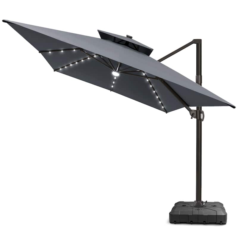 Pellebant 10 x 13FT Outdoor Rectangular Cantilever Patio Umbrella Solar LED Lighted with HDPE Base