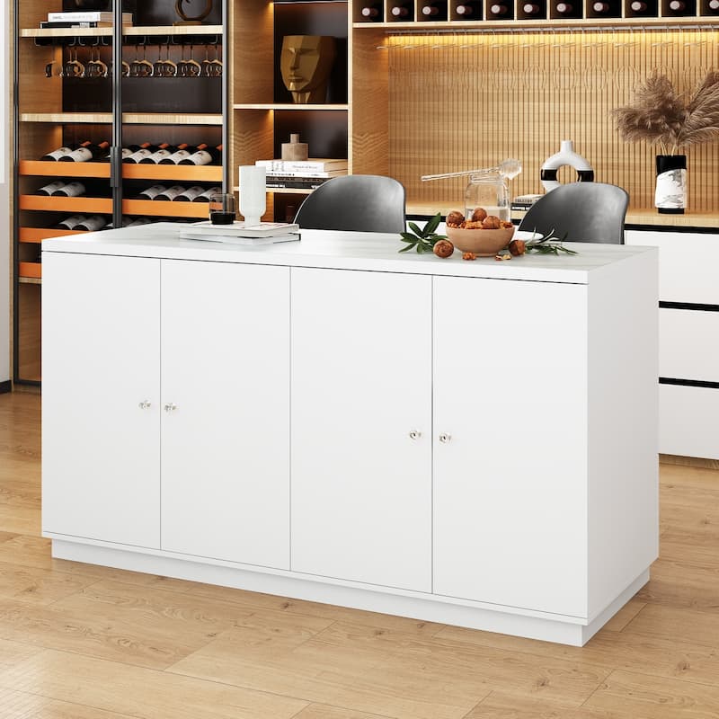 63"W Kitchen Island White Storage Unit with Drawers and Cabinets - 63"