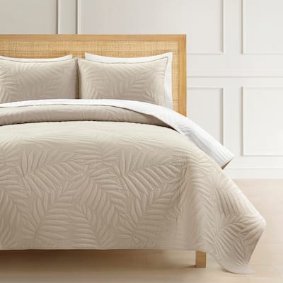 Lush Decor Isla Embroidered Leaf Reversible Cotton Quilt 3 Piece Set
