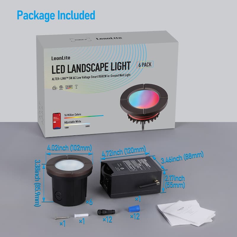 Alter-Link Low Voltage Smart RGBCW Well Lights with Bi-Flow Controller - 6 pack