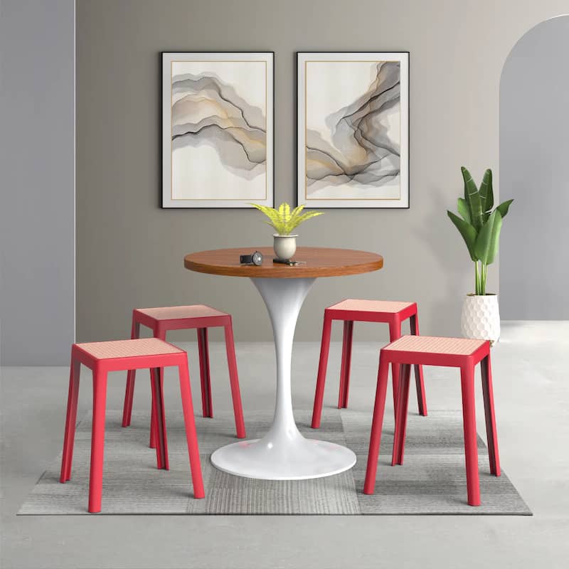 Tresse Modern Stackable Dining Stool with Wicker Seat for Dining Room, Garden, Patio, Indoor or Outdoor Set of 2