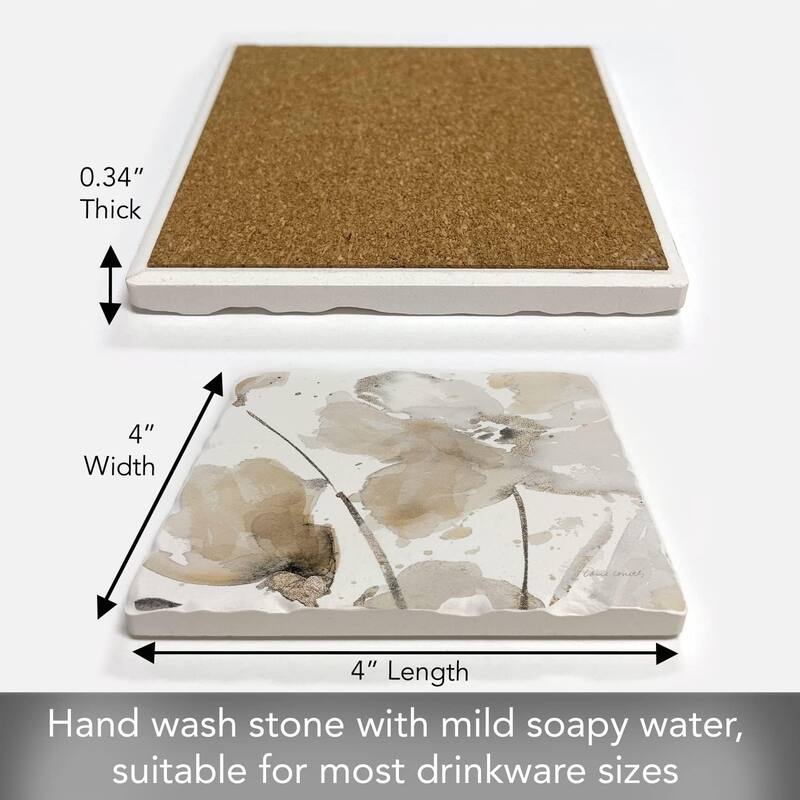 Absorbent Stone Tumbled Tile Coasters, Abstract Floral II, Set of 4