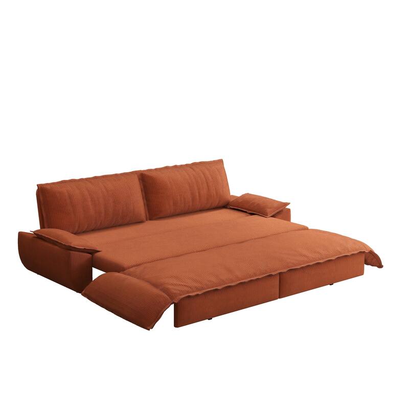 73.2" Convertible Sofa Bed, 3-in-1 Sleeper Sofa with Pull-Out Bed, Modern Corduroy Loveseat Couch with Pillow Top Arms