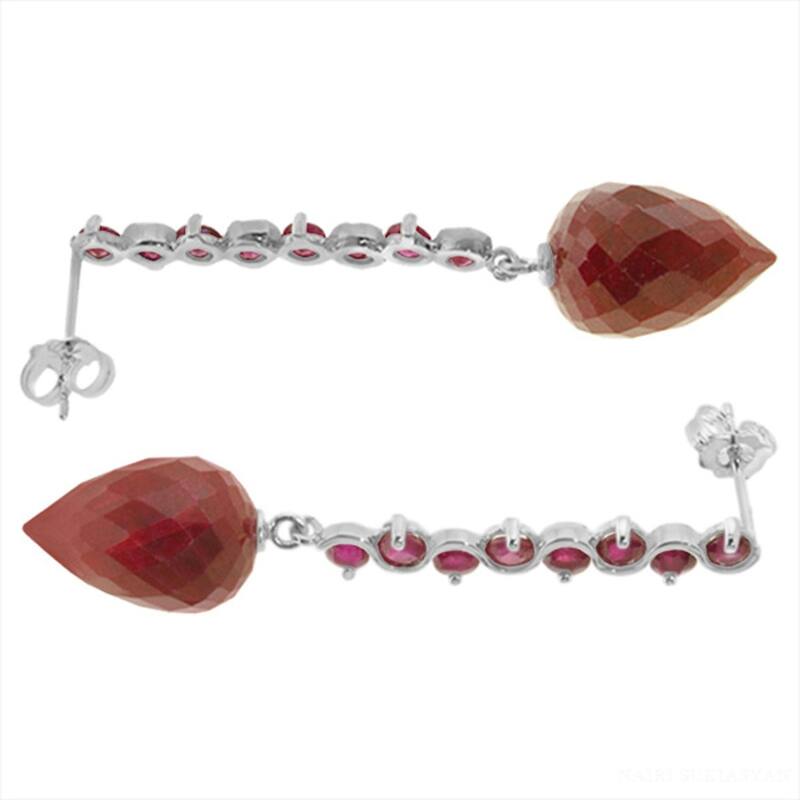 29.2 Carat 14K Solid Gold Drop Briolette Ruby Gemstone Earrings