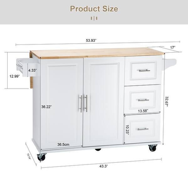 Kitchen Island with Extensible Rubber Wood Table Top - Bed Bath ...