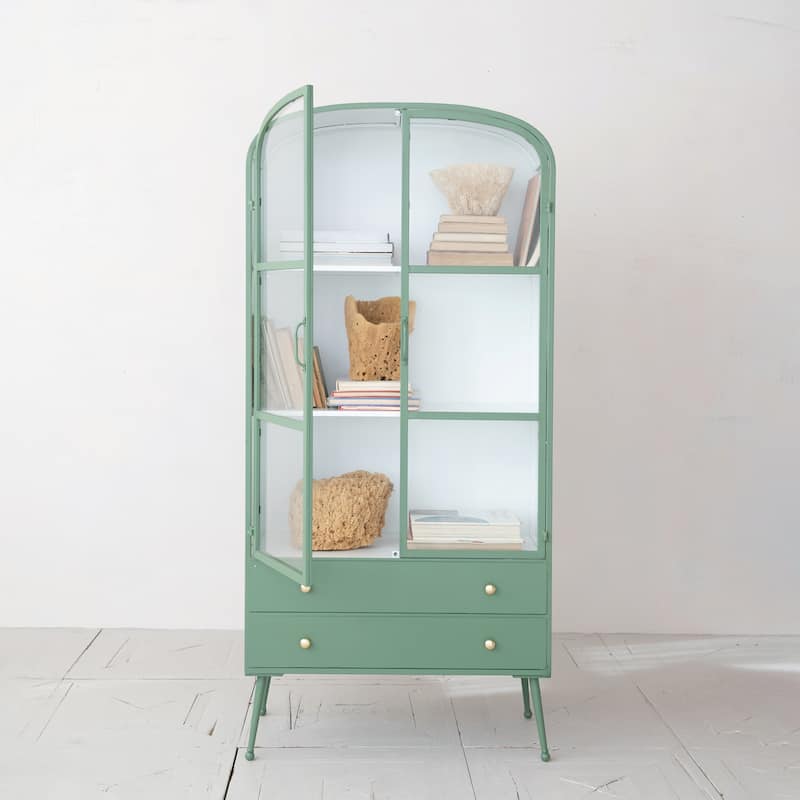 Glass-Door Metal Cabinet with Accents - 31.88"L x 16.0"W x 68.25"H