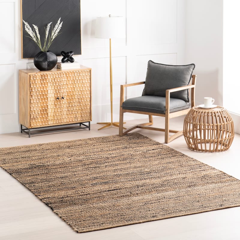 Home Conservatory Striped Handwoven Jute Area Rug - 4' x 6' - Black - Rectangle