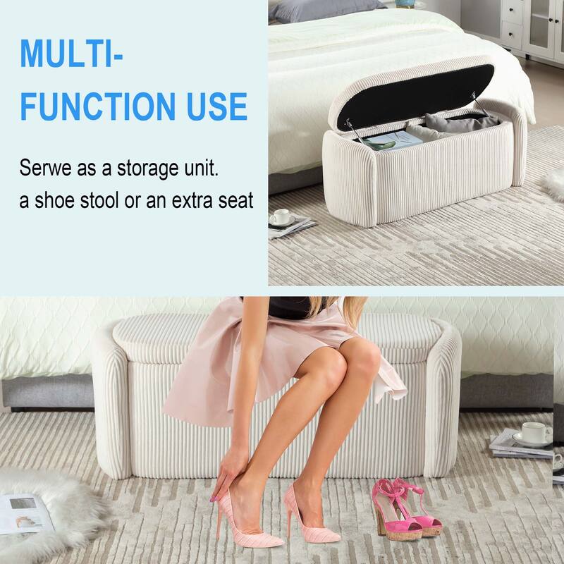 Bedroom Storage Ottoman End Bench with Safety Hinge