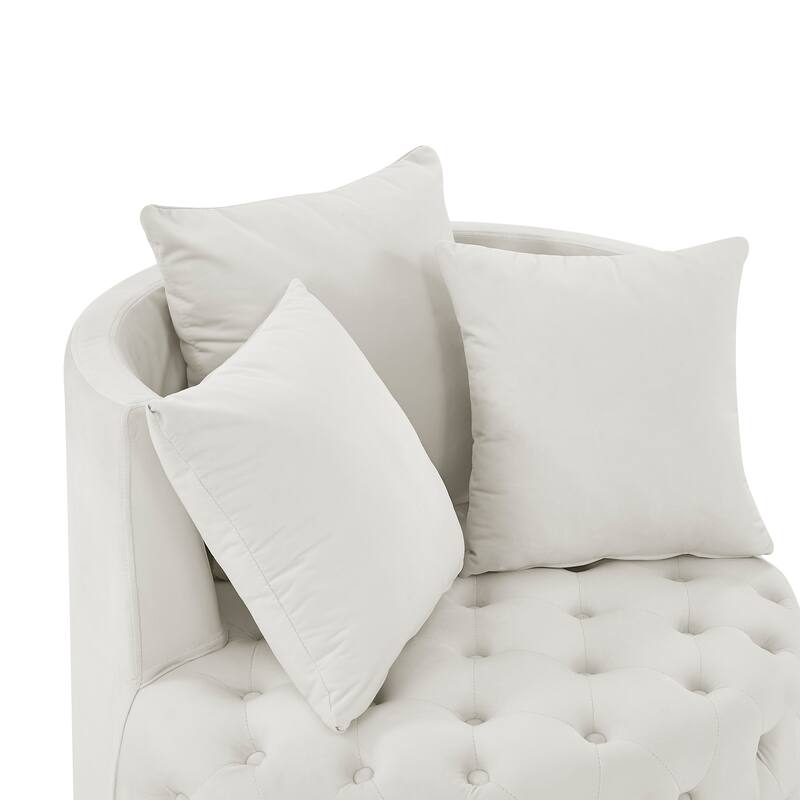 Velvet Upholstered Swivel Chair with Button Tufted Design and Movable Wheels