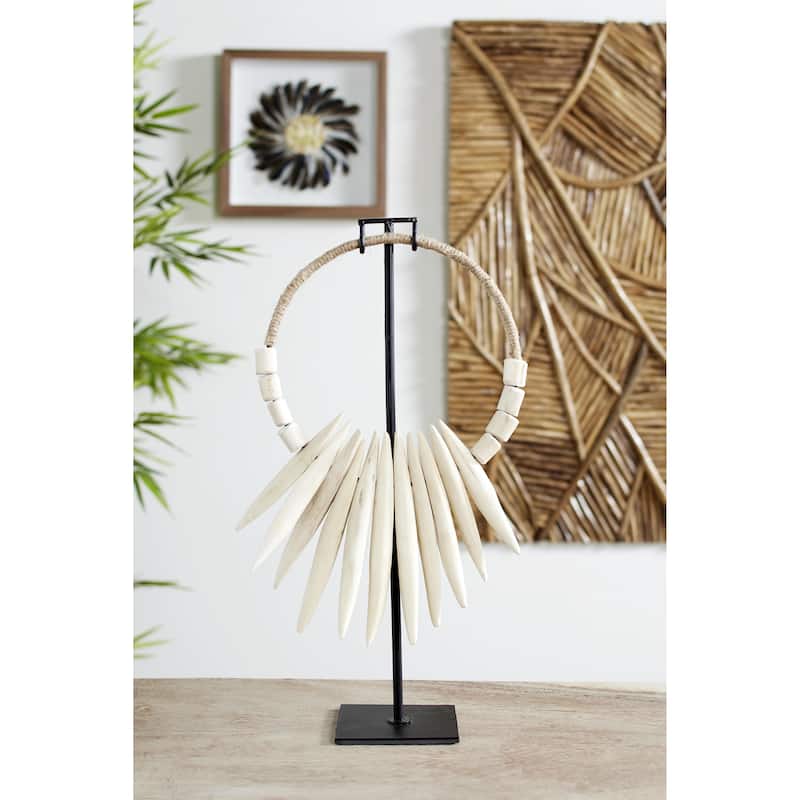 Teak Wood Necklace Handmade Tribal Decorative Sculpture with Stand - Gray or White - Roche River Decor