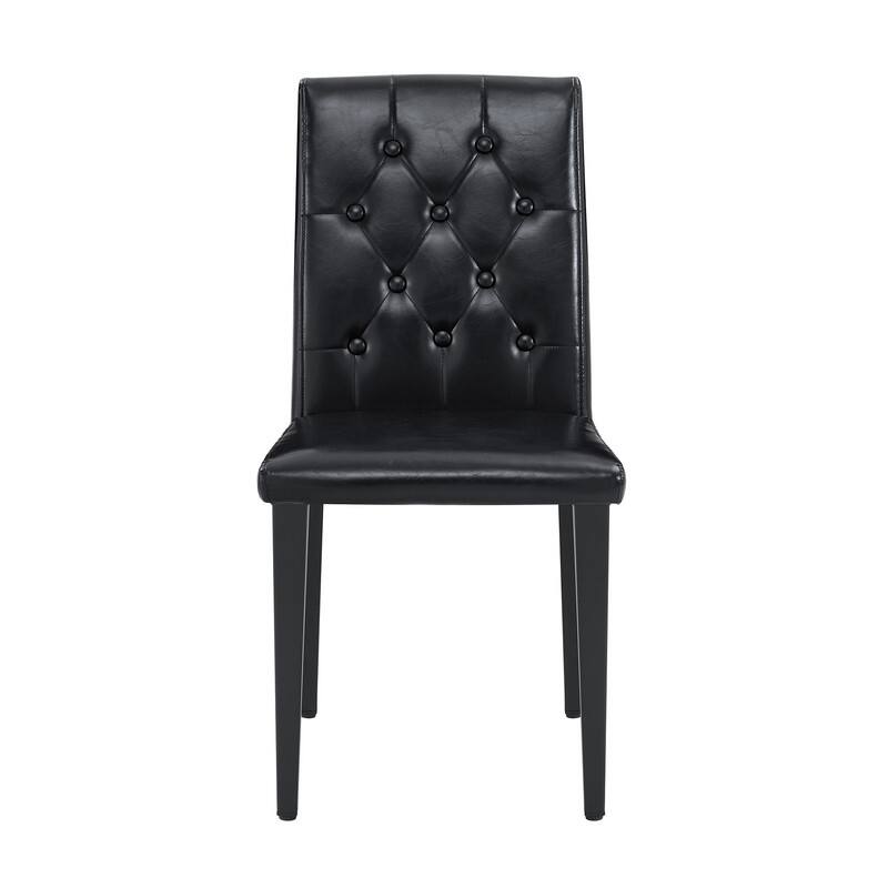 4-Pack Modern PU Dining Chairs with Buckle Backrest, Black Metal Legs, Set of 4