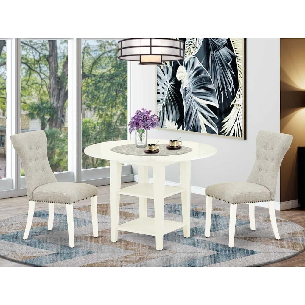 HomeStock 3-Piece Linen White Finish Solid Wood Top Dining Table Set