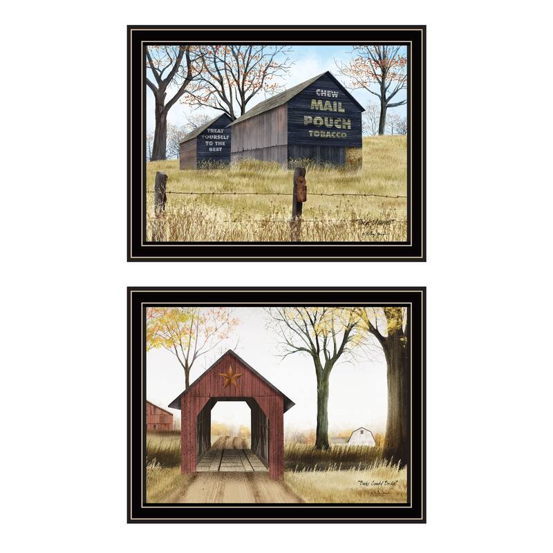 2-Piece Framed Wall Art Set - Mail Pouch Barn & Buck County Bridge, Black Frame