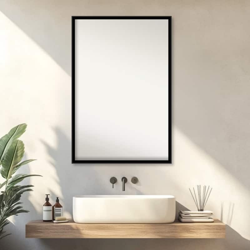 Incline Non-Beveled Wood Framed Bathroom Vanity Wall Mirror