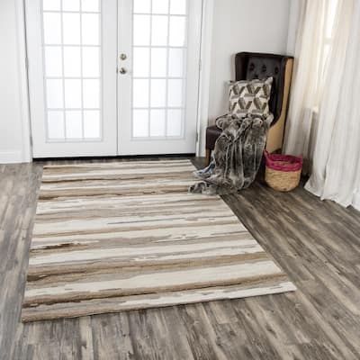 Alora Decor Flare Abstract Tan, Beige, and Brown Hand-tufted Wool Rug