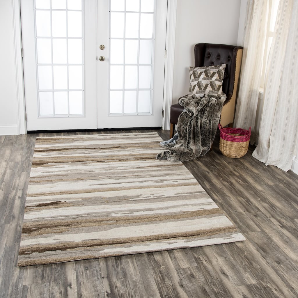 Alora Decor Flare Abstract Tan, Beige, and Brown Hand-tufted Wool Rug
