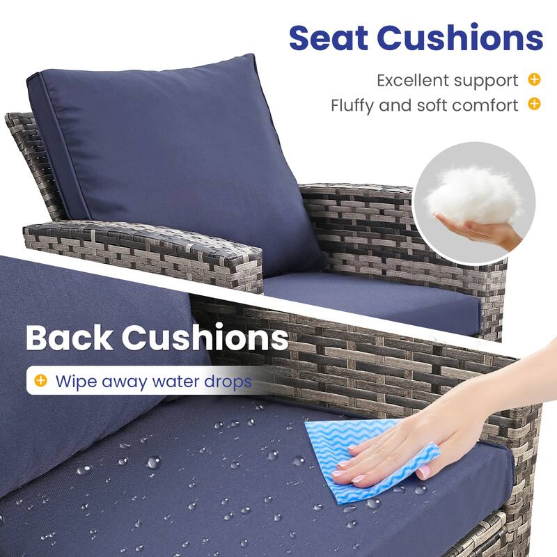 Thicker 4-Piece Wicker Outdoor Sofa Set, 1 Loveseats, 2 Single Sofas, 1 Table