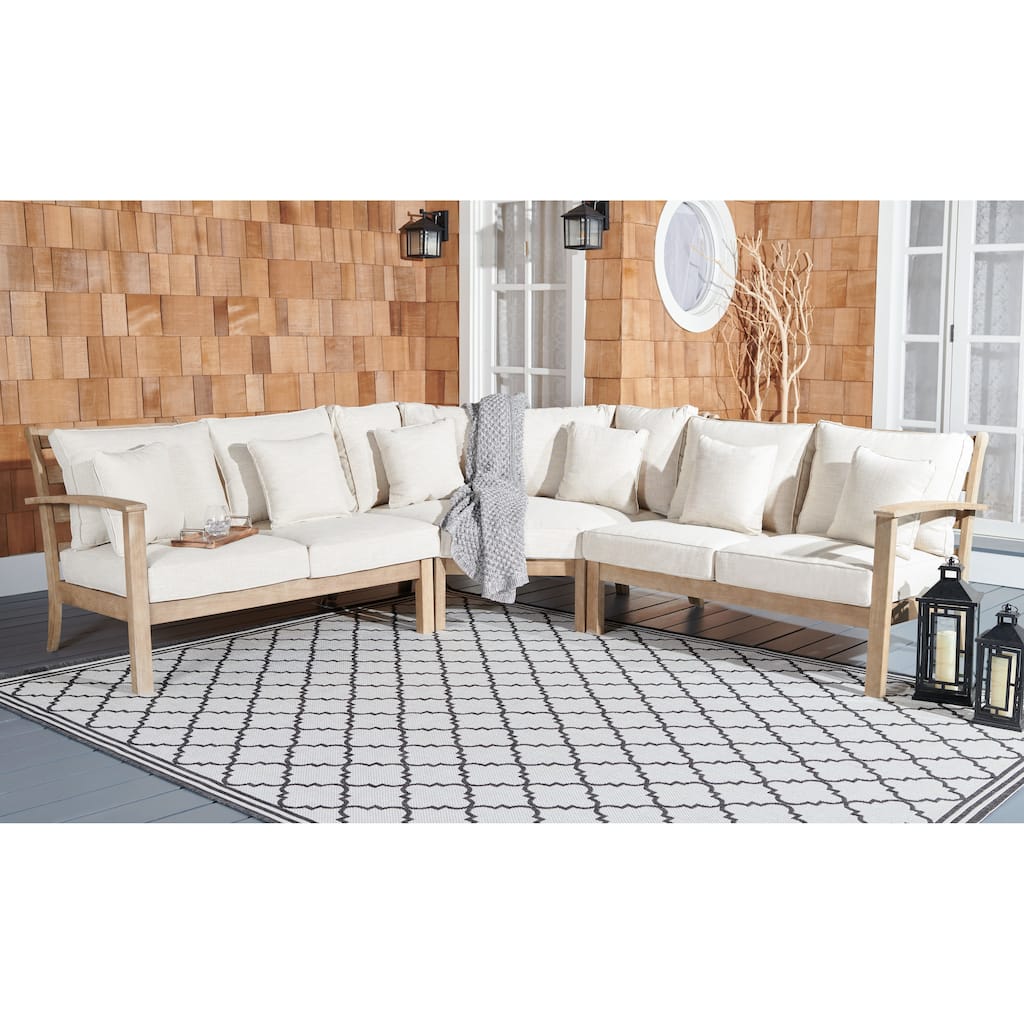 SAFAVIEH Couture Oudoor Patio Furniture Santa Cruz Corner Sectional Sofa - 107"W x 107"D x 35"H