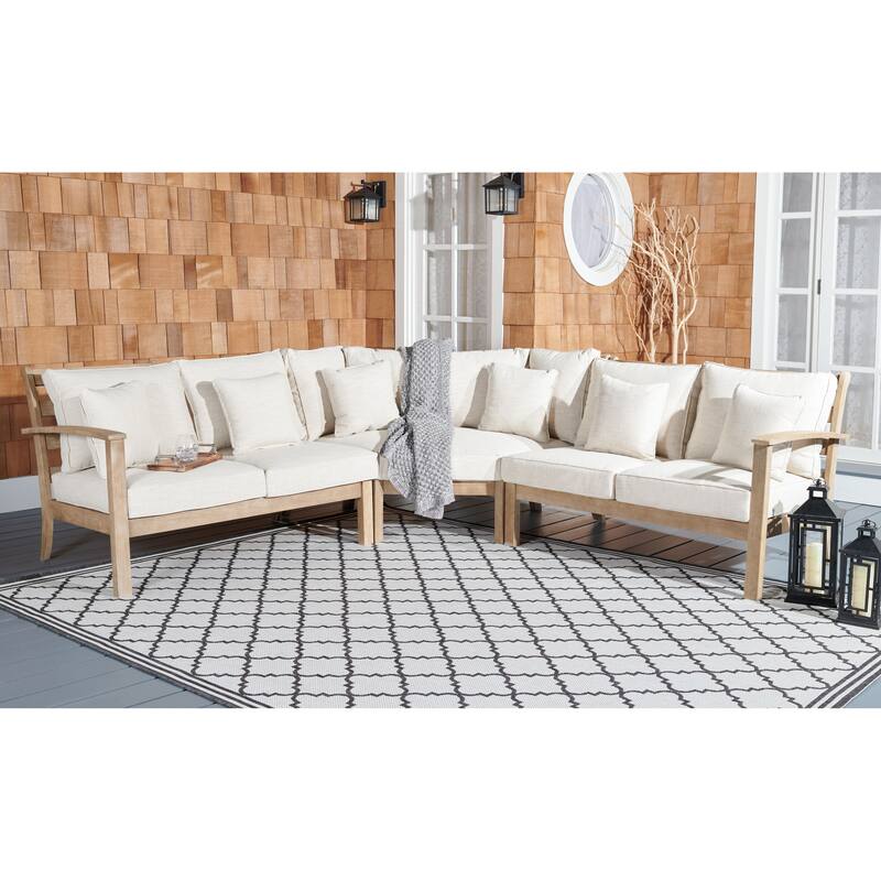 SAFAVIEH Couture Santa Cruz Patio Sectional Sofa - 107"W x 107"D x 35"H - Natural/Beige