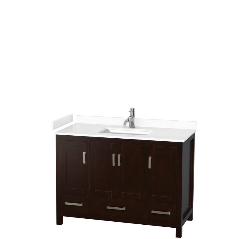 Sheffield Single Bathroom Vanity Set, Cultured Top, No Mirror - 48-Inch Single - Espresso, White Cultured Marble Top, Chrome Trim