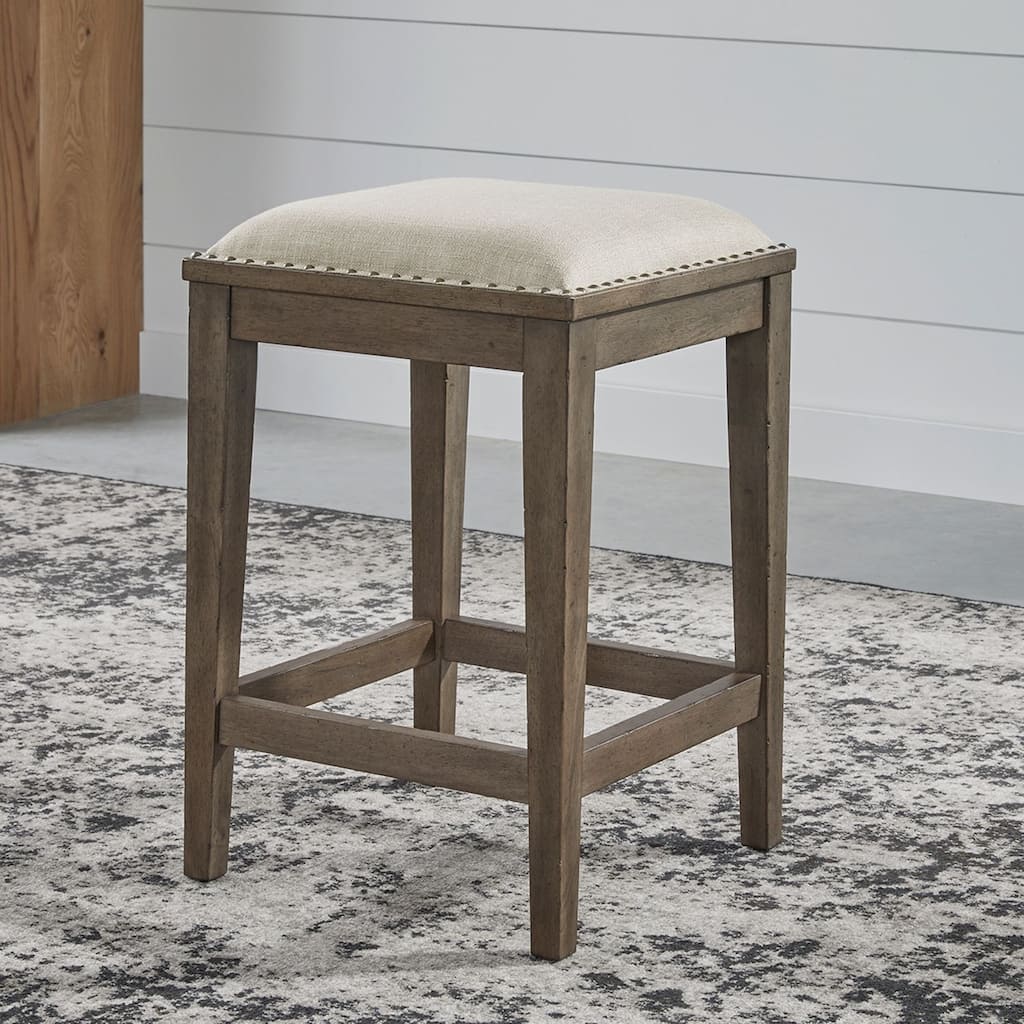 Americana Farmhouse Dusty Taupe Upholstered Console Stool