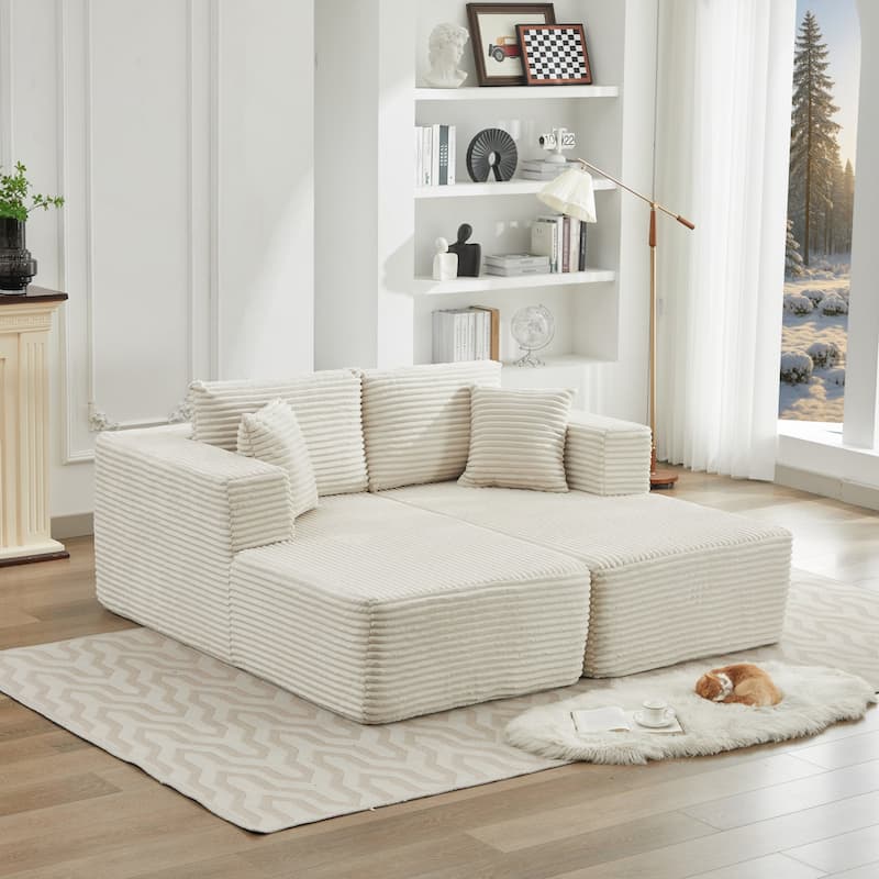 106" Corduroy Upholstery L-Shaped Cloud Modular Sectional Sofa with Chaise and Pillows, All-Foam Compression Design