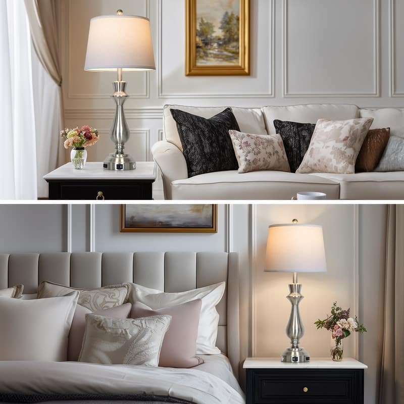 Modern 30-Inch Table Lamps with Touch Control, USB & Type-C Ports, and AC Outlet (Set of 2)