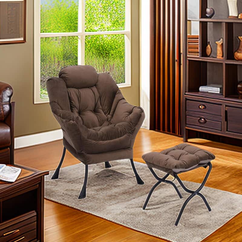 Tufted Accent Chair with Ottoman Cushion Chair Wingback Chair, Upholstered Chairs Lounge Chair with Armrests Side Pocket