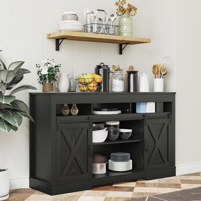 Farmhouse TV Stand for 65 inch TV with Sliding Barn Doors