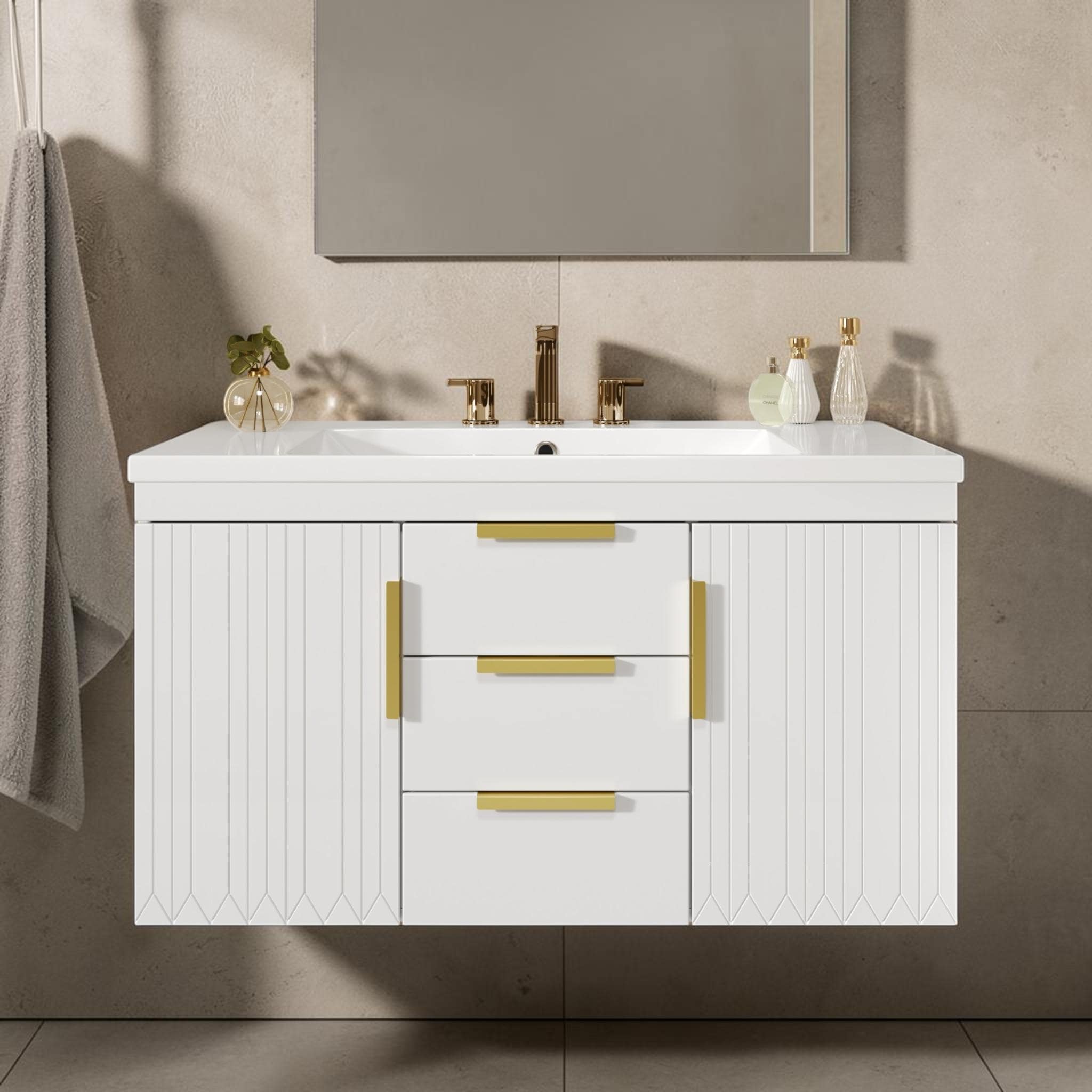 36 Inch Floating Bathroom Vanity with Sink, Wall Hung Cabinet with