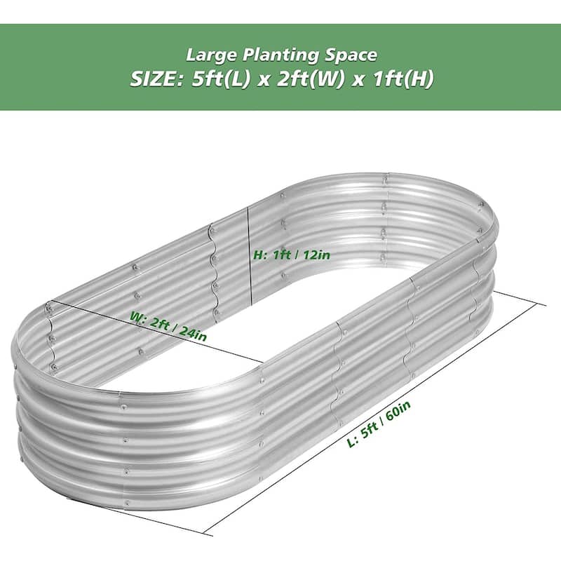 Galvanized Raised Garden Bed Outdoor, 5x2x1FT - 5'x2'x1'