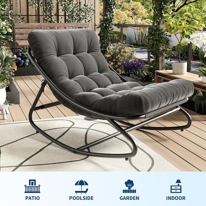 Outdoor Patio Papasan Rocking Chair with Cushion for Porch, Garden, Living Room