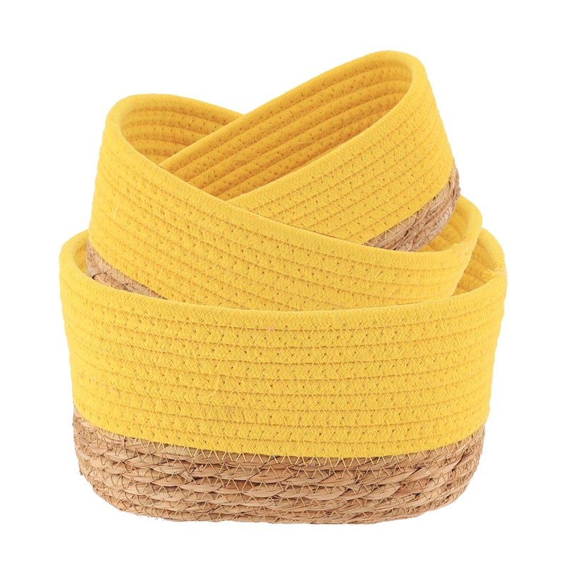 Cotton Storage Baskets Organizer Padang Set of 3 - 9 in. L x 5.9 in. D x 5.3 in. H - Yellow / Natural