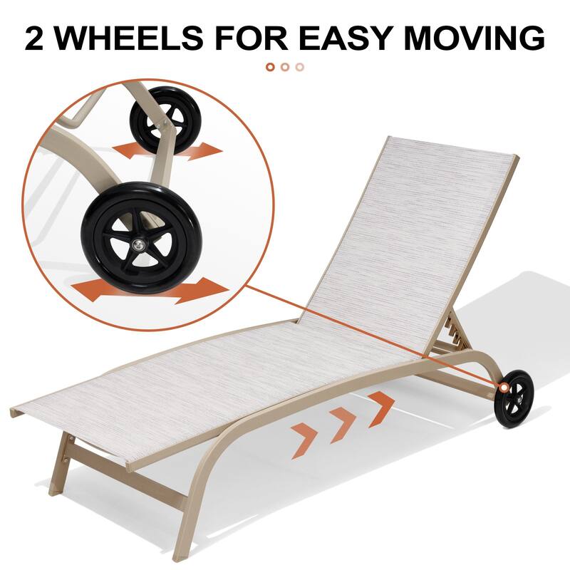Outdoor Chaise Lounge Chair Pool Lounger with Adjustable Back and Wheels