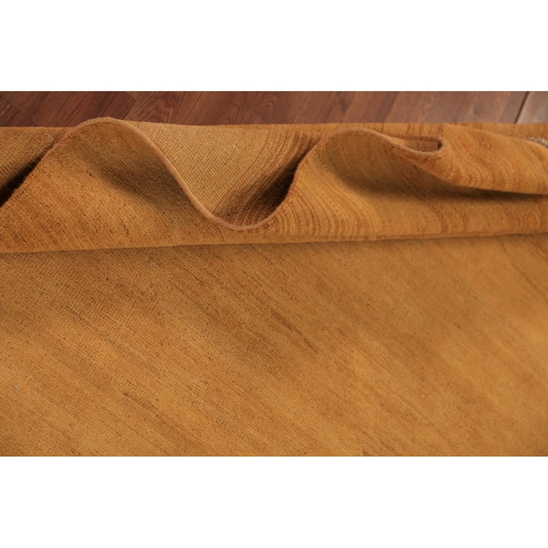 Modern Gabbeh Area Rug Hand-Knotted Solid Orange Wool Carpet - 5'9" x 8'8"