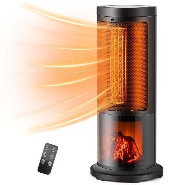 slide 2 of 6, 850/1500W PTC Ceramic Space Heater, 17" Portable Heater w/ Thermostat Black